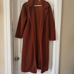 Women's Long burnt Red Teddy Coat